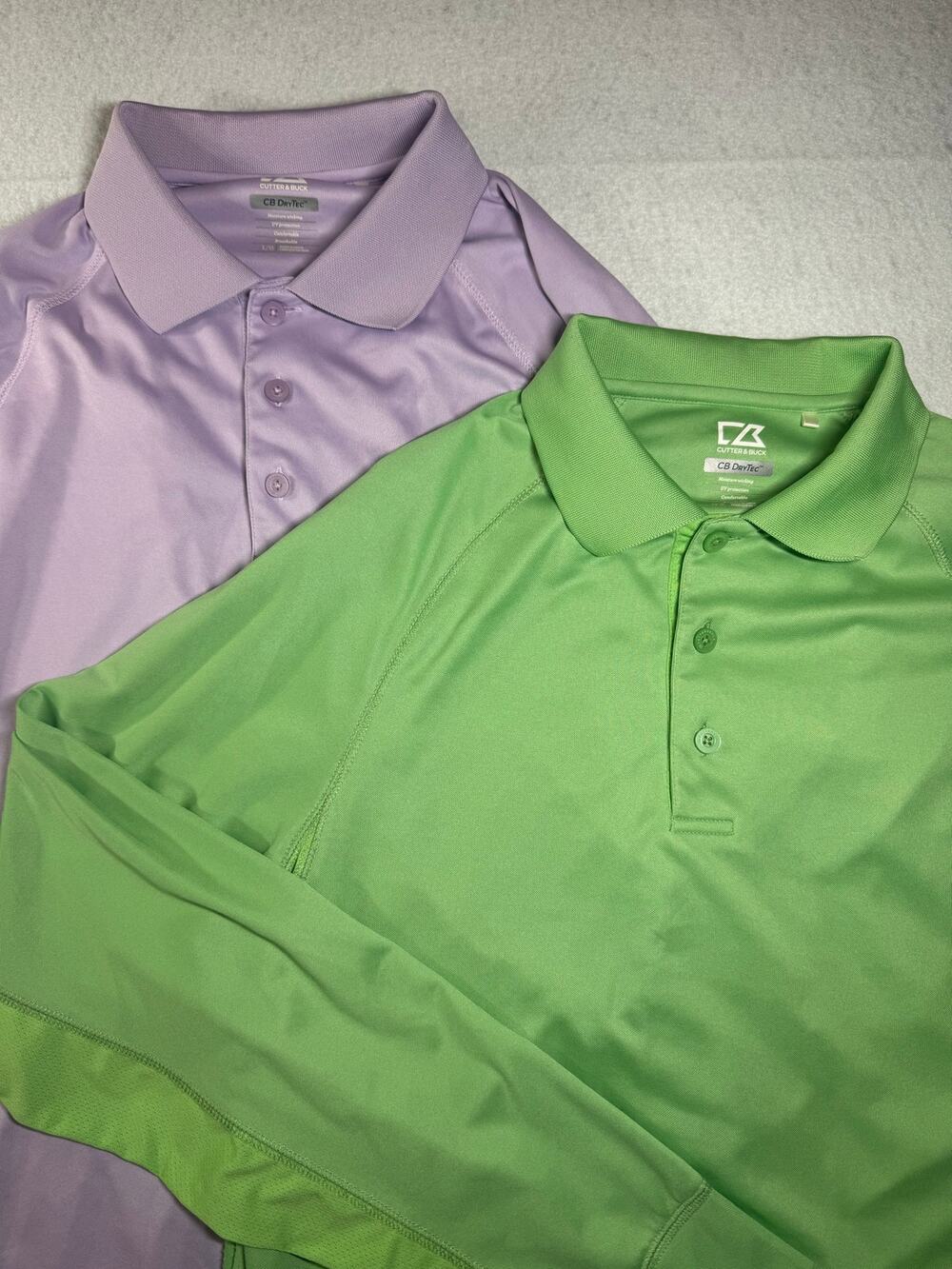 Cutter & Buck CB Drytec Lot of 2 Long Sleeve Polo (1) Purple and (1) Green